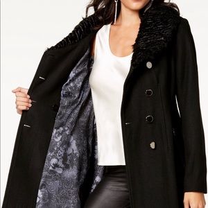 Guess Faux Fur Black Skirted Coat NWOT